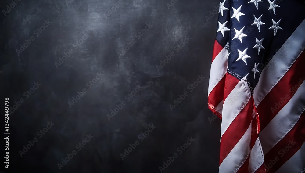 Poster stunning image of the american flag gracefully hanging against a dark and moody background highlight