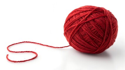 Vibrant Red Ball of Yarn on White Background
