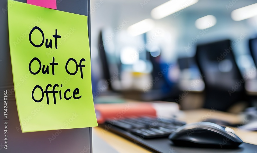 Aufkleber Office cabinet adorned with an Out of Office note showcasing a modern workspace design and an efficient organizational setup : Generative AI