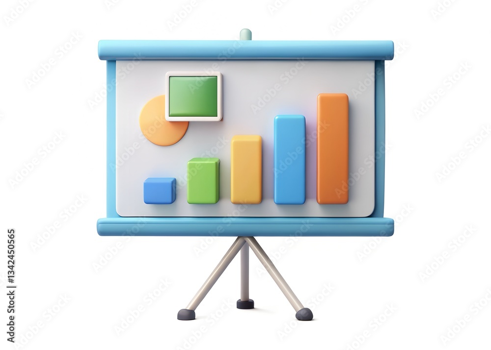 Aufkleber Data Visualization: A vibrant and stylized presentation board showcasing a colorful array of charts and graphs, symbolizing data analysis and business growth.