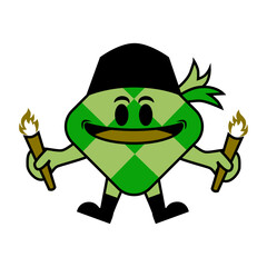 Cute cartoon ketupat ready to welcome the night of takbir Ramadan