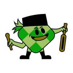 Cute cartoon ketupat ready to wake up for sahur ramadhan