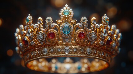 Obraz premium A Majestic Golden Crown Adorned with Precious Gems