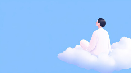 Floating Character Cloud Digital Art Serene Atmosphere Elevated Viewpoint Calm Down Vibes