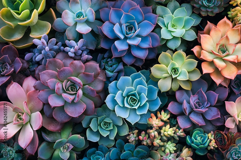 Poster beautiful succulent close up with colorful petals and unique textures capturing nature's artistry : 