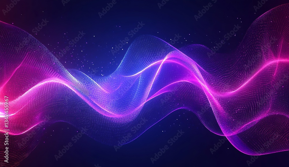 Poster Luminous flowing waves in a captivating blend of colors creating an ethereal digital landscape : Generative AI