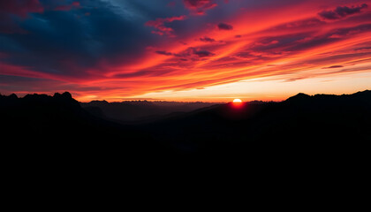 Obraz premium Fiery Sunset over Majestic Mountain Range Dramatic Sky Landscape Photography