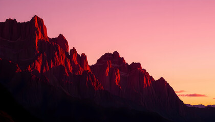 Majestic Mountain Range at Sunset Dramatic Pink Hues Landscape Photography