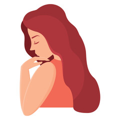Woman with long red hair in deep thought Vector