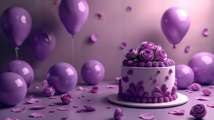 Colorful Celebration Cake with Balloons