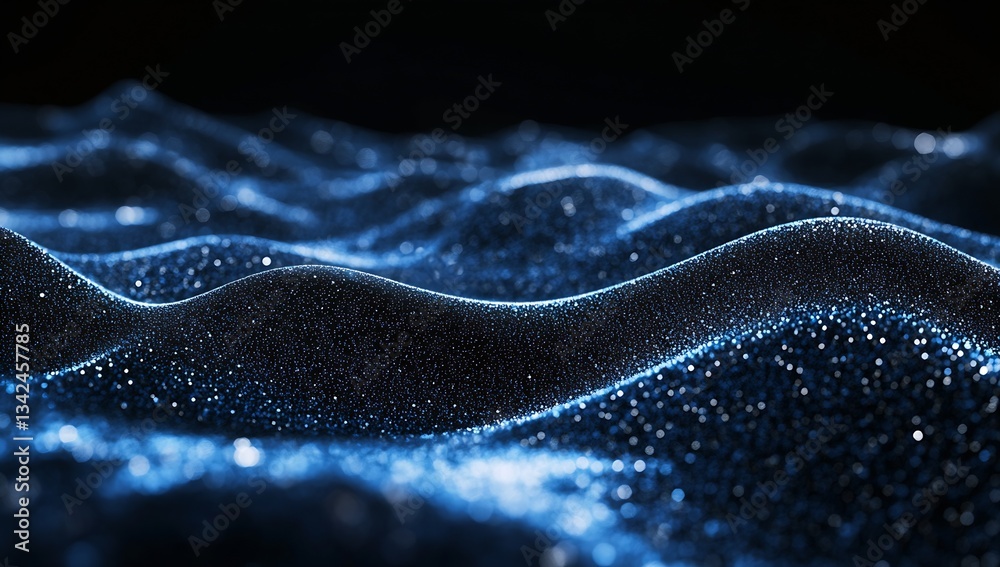 Aufkleber Breathtaking waves composed of blue and glittering particles creating an enchanting abstract digital art scene : Generative AI
