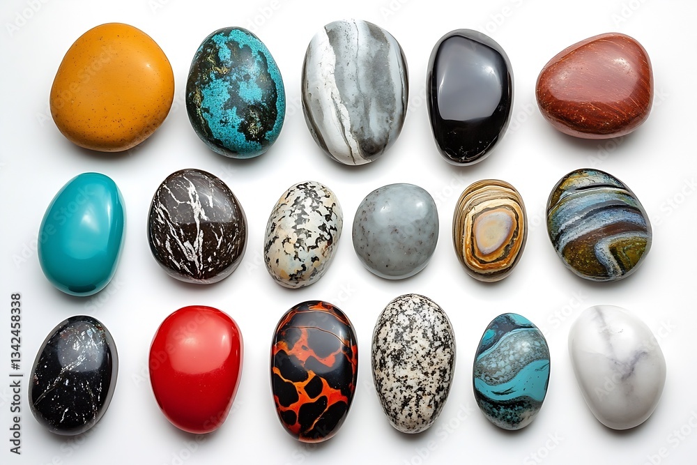 Leinwandbilder stunning variety of smooth polished stones and minerals arranged on a white surface creating a visua