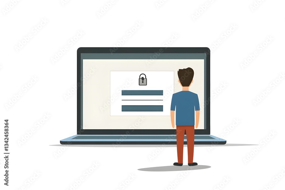 Wall mural person logging into a computer secure form with padlock icon