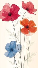 Sheer Poppies for Floral Art, Cream Background.