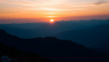 Majestic Sunset Over Mountain Ranges Serene Nature Landscape Photography