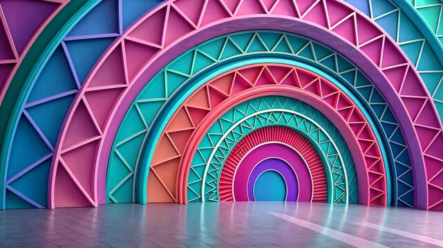 Colorful geometric archways in vibrant hues