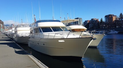 Fototapeta premium Luxury yachts docked at a marina on a sunny day.