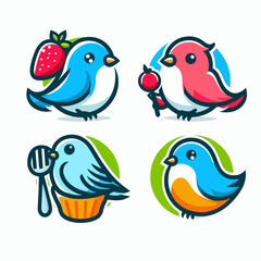 Vector cartoon birds logo emblem on a white background, EPS10 illustration on a transparent isolated clipart, perfect for design and branding.