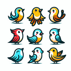 Naklejka premium Vector cartoon birds logo emblem on a white background, EPS10 illustration on a transparent isolated clipart, perfect for design and branding.