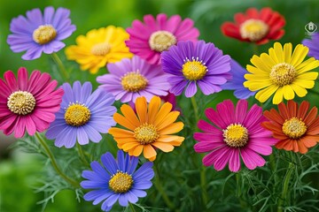 Vibrant bouquet of multicolored daisies in full bloom
