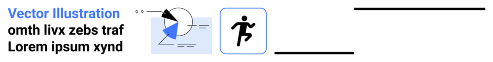 Pie chart showcasing data with blue highlights and athlete running icon symbolizing action. Ideal for analytics, sports, progress, teamwork, planning, motivation, simple landing page