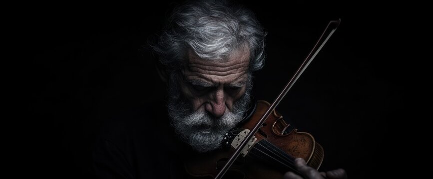 The Maestro's Solitude: A Portrait of an Elderly Musician Lost in the Melody of His Violin