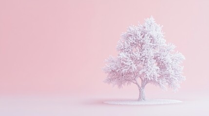Fototapeta premium A solitary white tree stands on a pink minimalist backdrop