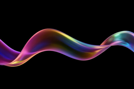 Abstract digital artwork featuring colorful, flowing waveforms in shades of blue, pink, orange, and red. 