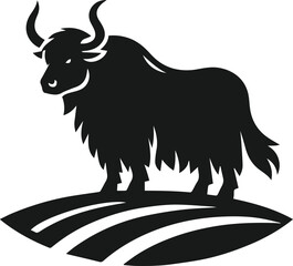 Yak standing on a small hill vector silhouette