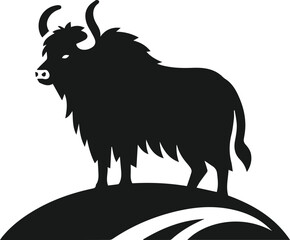 Yak standing on a small hill vector silhouette