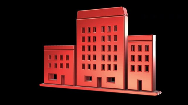 Buildings Shiny Rotating 3D Icon 4K 60fps Looping Apple ProRes with Alpha Channel Change Color with Hue Effect