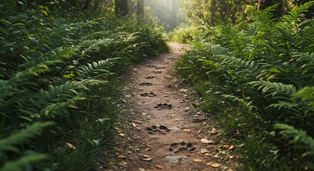 Walking Animal Trail Through Green Forest on Dirt Path Sunlight