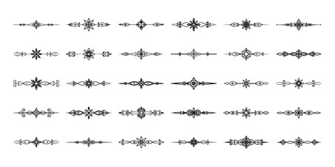Set of Decorative Ornamental Dividers in Black Ink Illustration on White Background