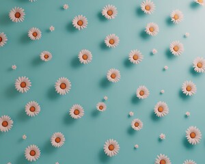 Daisies on a light blue background, spring, nature