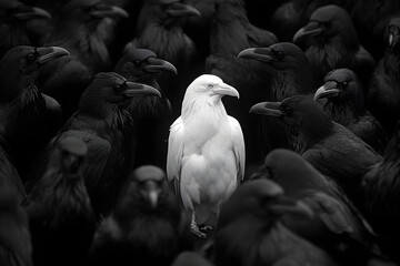 Fototapeta premium White Crow Among Black: Unique Bird