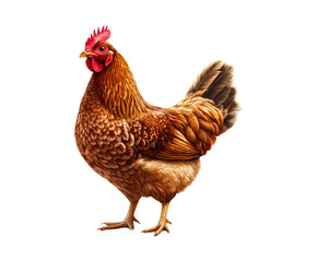 Fototapeta premium Detailed Portrait of a Brown Hen Standing Proudly in Bright Lighting