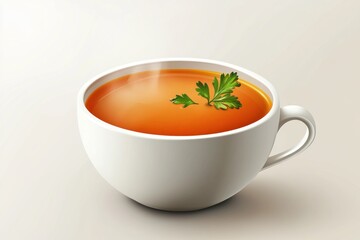 A steaming cup of soup with fresh herbs perfect for culinary and health themes