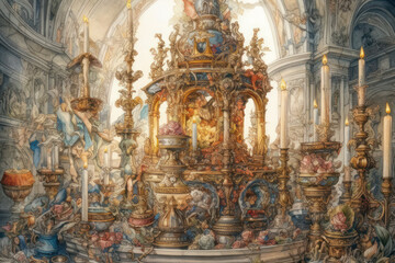 Obraz premium luxurious interior of a cathedral or palace with magnificent details and ornaments. 