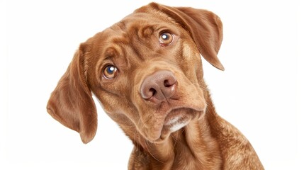 This spirited Vizsla beams with joy, showcasing its lively nature in a delightful closeup that embodies playfulness.