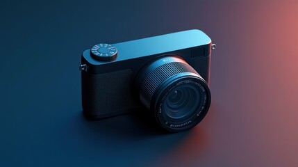 Compact Camera with Modern Design and Professional Lens on Gradient Background