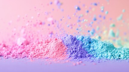 Vibrant Powder Explosion in Soft Pink and Blue Tones