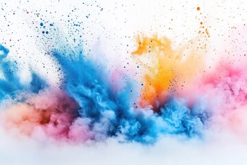 Obraz premium Explosão vibrante de tinta colorida com tons de azul, rosa, laranja e amarelo, capturada em movimento dinâmico, criada com IA generativa para um efeito visual impressionante