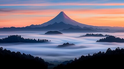 Volcanic Sunrise for Misty Landscape.