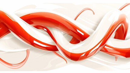 Abstract swirls of red and white curves against a creamy white background