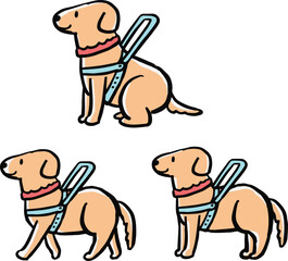 盲導犬の手描き風イラストセット