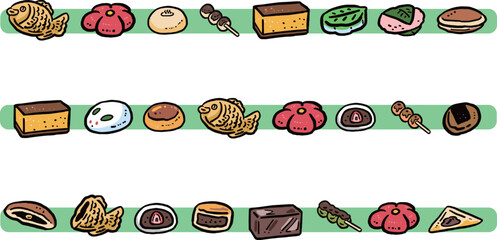 いろいろな和菓子のラインイラストセット	
