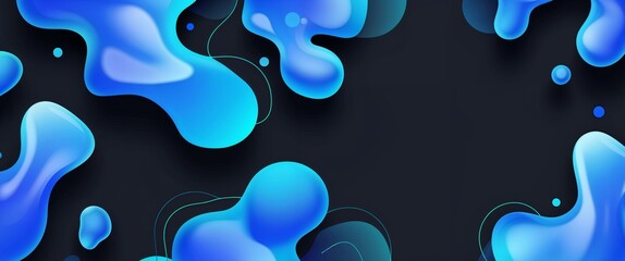 blue cyan gradient translucent blobs shapes pattern abstract on plain dark black background illustration design concept backdrop