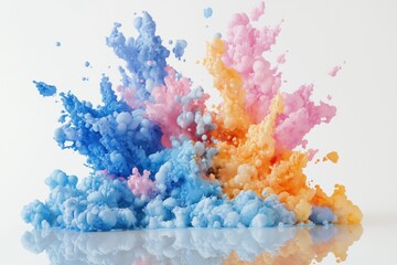 Explosão vibrante de tinta colorida com tons de azul, rosa, laranja e amarelo, capturada em movimento dinâmico, criada com IA generativa para um efeito visual impressionante