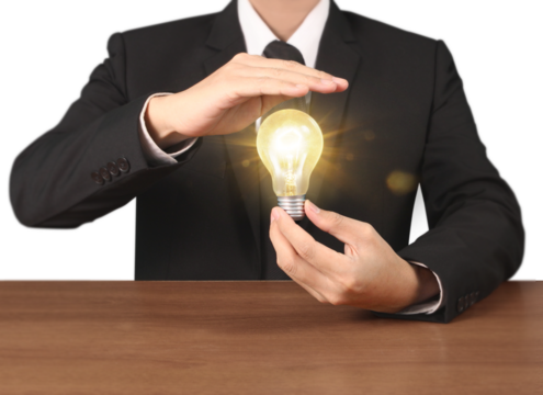 Innovative business idea generation event corporate office image of light bulb professional environment close-up view creativity and innovation