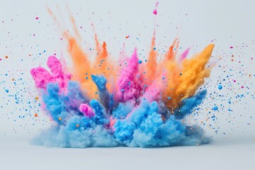 Explosão vibrante de tinta colorida com tons de azul, rosa, laranja e amarelo, capturada em movimento dinâmico, criada com IA generativa para um efeito visual impressionante